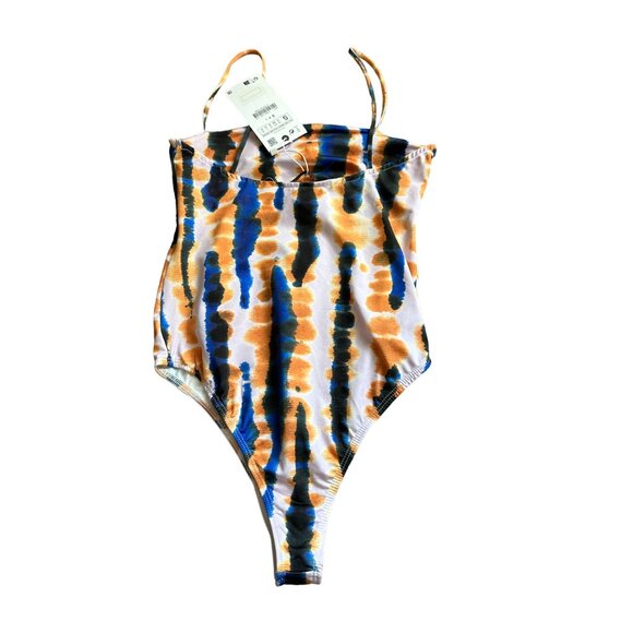 ZARA Tie Dye Blue Orange Bodysuit Size Small NEW NWT - Picture 1 of 8